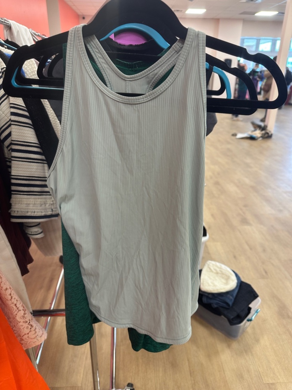 Ribbed Scoop Neck Tank Top - Light Sage